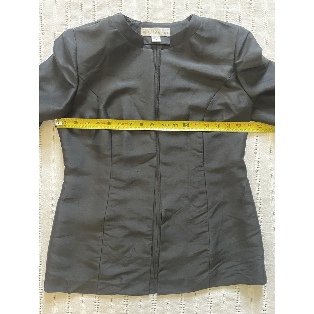 Miller Shor‎ 100% Silk VTG Gold Embroidered Minimalist Black Blazer Size 4 - Picture 8 of 9